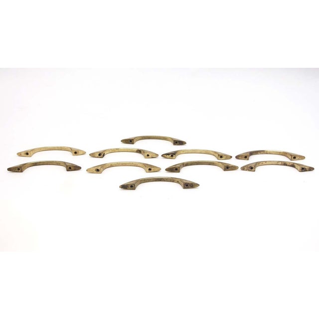 Metal Set of Vintage 4.25 In. Mid Century Brushed Brass Bridge Drawer Pulls For Sale - Image 7 of 7