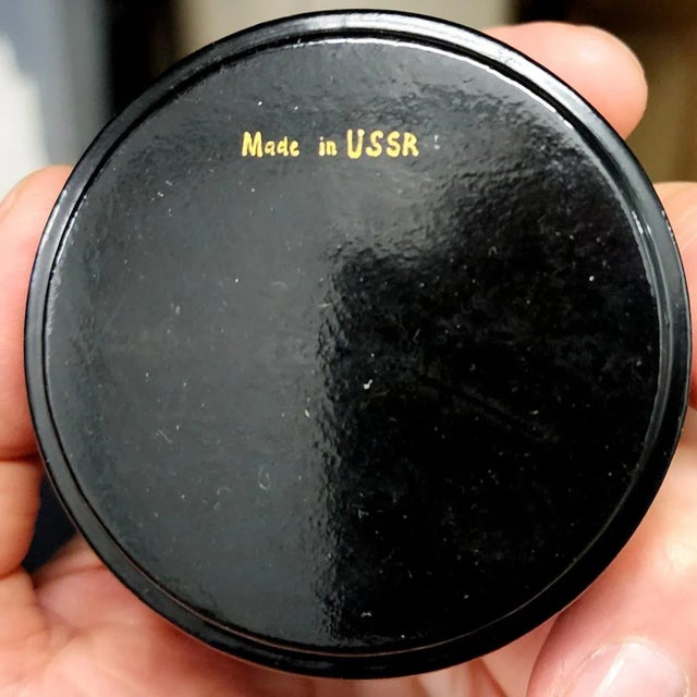 Russian Vintage Polychrome Painted Fine Black Lacquer Covered Round Box For Sale - Image 9 of 10