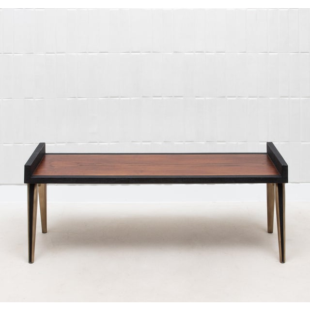 Upholstered Hide Bench in Black Shagreen With Bronze Patina Brass by R&y Augousti For Sale - Image 10 of 11