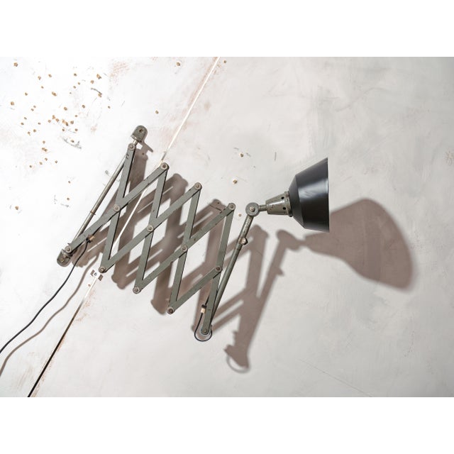 Large scissor lamp by midgard, designed by curt fischer. rewired for modern safety with +- 3 meters of electrical cord,...