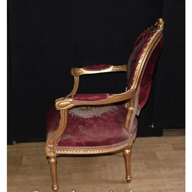 Pair French Empire style gilt arm chairs Fab pair, every interior designers dream Gilt frames intricately hand carved...