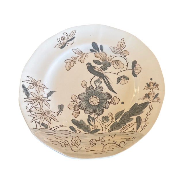 William Adams and Company Vintage Adams India Parrot Gray Chinoiserie Ironstone Salad Plates, Set of 3 For Sale - Image 4 of 12