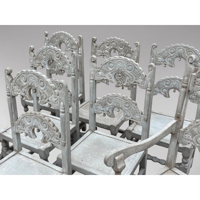 Antique Painted Carved Oak Derbyshire Dining Chairs, 1910, Set of 8 For Sale - Image 13 of 15