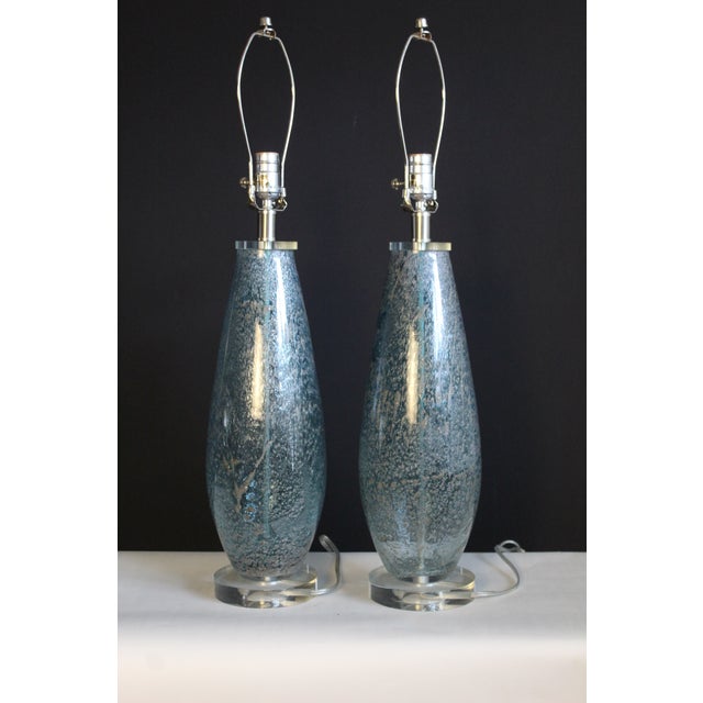 Mid 20th Century Mid 20th Century Mezza Murano Style Aqua Frost Lamps - a Pair For Sale - Image 5 of 14