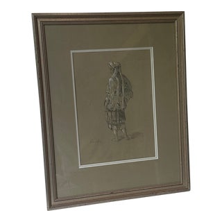 1970s Pencil and Pastel, Framed and Signed Drawing of Traditional Man For Sale