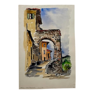 Henry Emil Salloch Original Watercolor on Paper Porta Macchiaia, Barga, Italy. 1970. For Sale