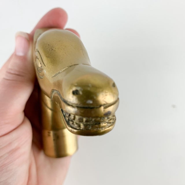 Vintage Horse Head Walking Stick Cane Handle Figural Brass Animal Sculptural For Sale - Image 4 of 6