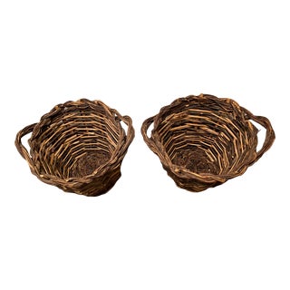 Large Brown Palecek Wicker Baskets - a Pair For Sale