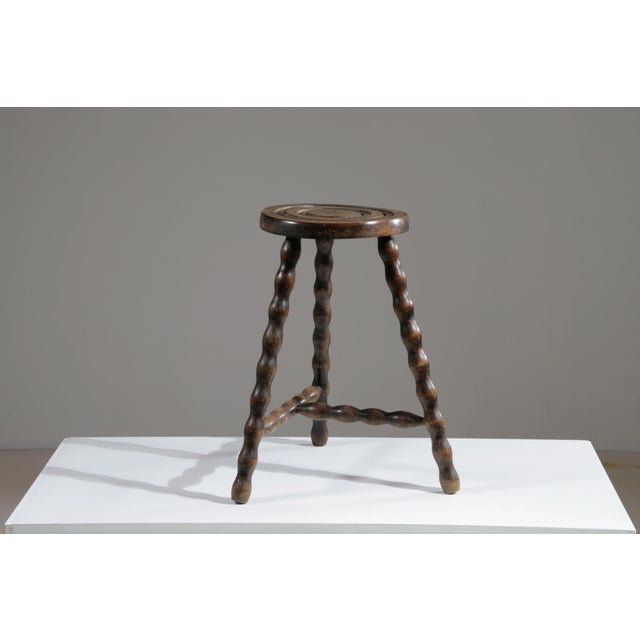 High Wooden Tripod Stool, France, 1950s For Sale - Image 4 of 8