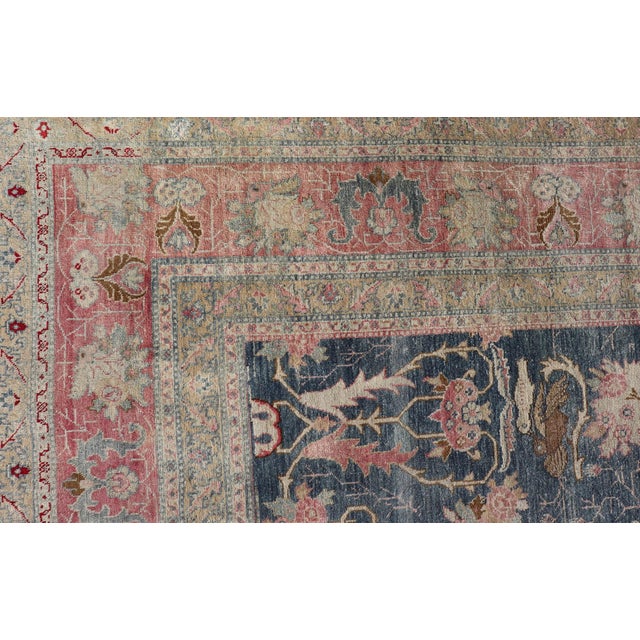 Antique Persian Tabriz Rug With Brid Design in Blue 8'8 X 12' For Sale - Image 10 of 16