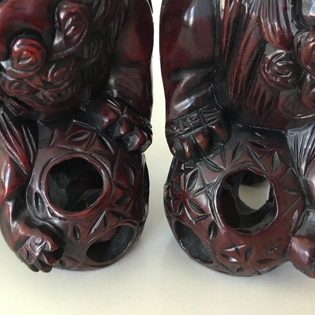 Wood Pair of Early 20th Century Hand Carved Foo Dogs For Sale - Image 7 of 9