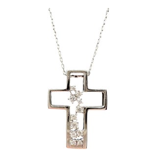Scattered Diamond Cross Necklace Sterling Silver 0.16ctw Gh 16 18in New For Sale