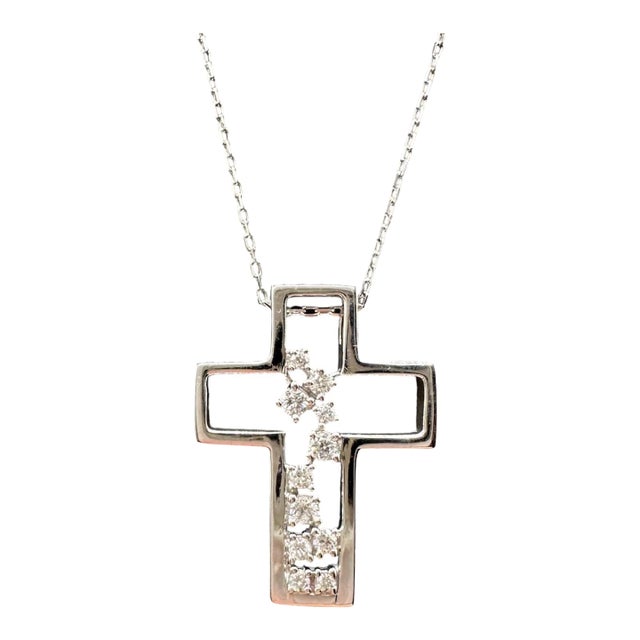 Scattered Diamond Cross Necklace Sterling Silver 0.16ctw Gh 16 18in New For Sale