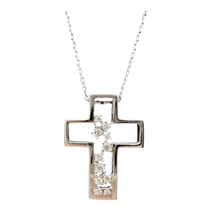 Scattered Diamond Cross Necklace Sterling Silver 0.16ctw Gh 16 18in New