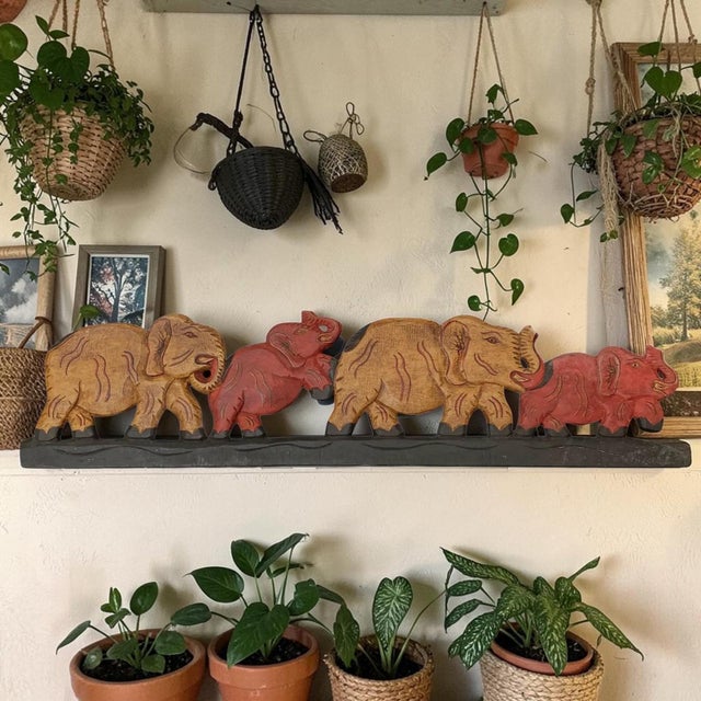 Enhance your living space with this exquisite Carved Wooden Elephant Over the Door or Wall Hanging, a stunning piece of...