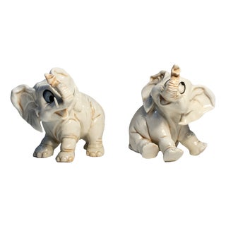 Polychrome Ceramic Elephant Sculptures by Silvio Righetto for Cacciapuoti, 1950s, Set of 2 For Sale