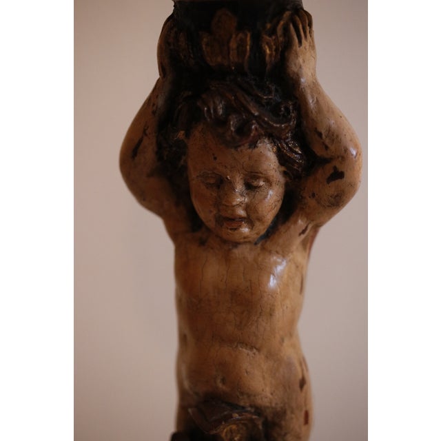 Mid 20th Century Figural Sculpture Cherub Lamp With Original Beaded Shade, Signed by Marco For Sale - Image 5 of 17