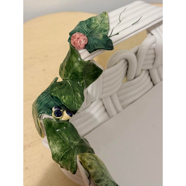 Ceramic Mid 20th Century Italian Majolica Center Piece in the Form of a Large Basket Weave. For Sale - Image 7 of 10
