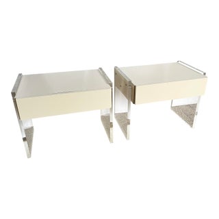 Postmodern White Laminate Lucite Floating Nighstands - A Pair For Sale