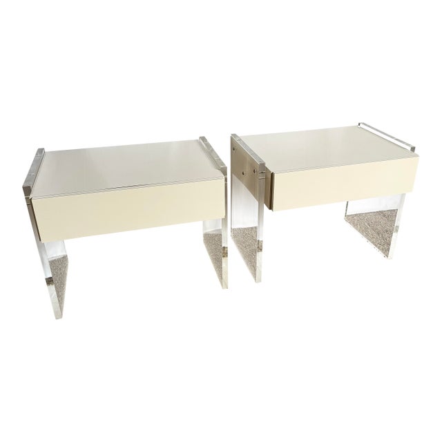 Postmodern White Laminate Lucite Floating Nighstands - A Pair For Sale