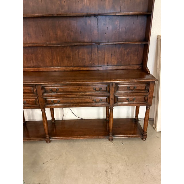 Brown Welsh-Style Wood Hutch With Drawers, Two Piece For Sale - Image 8 of 12