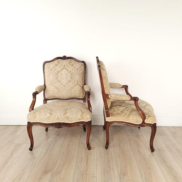 Wood Pair of Louis XV Walnut Armchairs, France Circa 1740 For Sale - Image 7 of 12