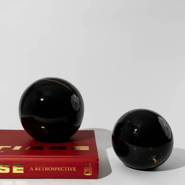 Vintage Black and Gold Ceramic Globes - a Pair For Sale - Image 9 of 12