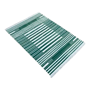 Not Yet Made - Made To Order Handmade Cotton Natural Vegetable Dyed Reversible Forest Green White Striped Rug Dhurrie - 5'x7'