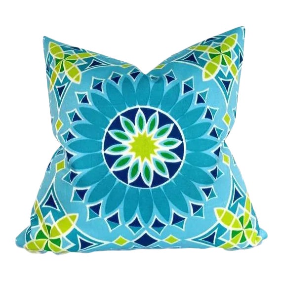Soleil Pillow Cover in Aqua Blue, Indoor Outdoor Pillow - 20x20 For Sale