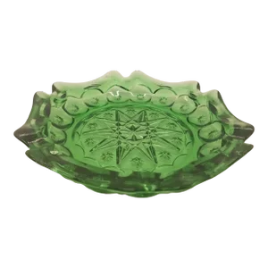 1970s Green Star Art Glass Large Hexagonal Cigar Ashtray