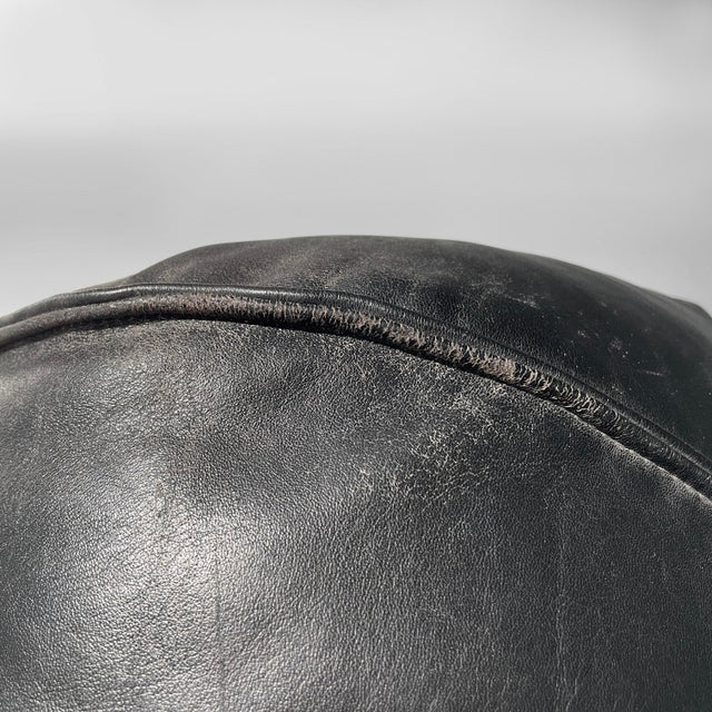 Set of Space Age French Black Leather Armchair Ottoman from Airborne, 1970s For Sale - Image 13 of 18