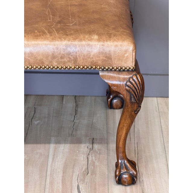 Wood Mid 19th Century Chippendale Style Mahogany and Leather Upholstered Stool For Sale - Image 7 of 11