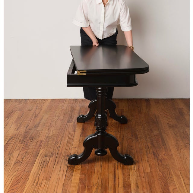 Wood Modernized 19th Century Victorian Game Table With Black Finish For Sale - Image 7 of 11
