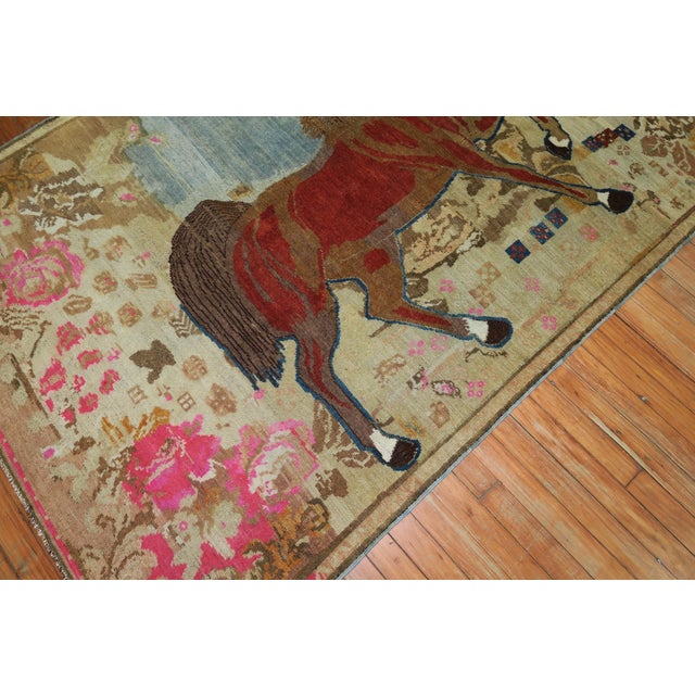 1940s Antique Brown Horse 20th Century Pictorial Wool Decorative Rug For Sale - Image 5 of 18