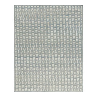 Rug & Kilim’s Modern Block Print Rug in Blue with White Floral Patterns - 10x14 For Sale