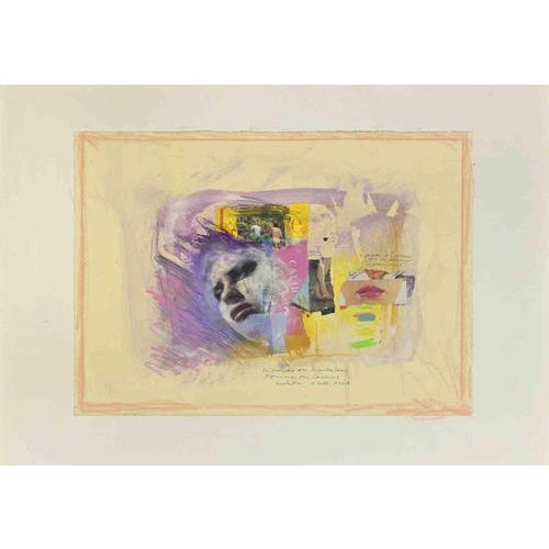 Femme en larmes is a mixed media artwork, realized by sergio barletta in 1993. Pastel, watercolor, and collage on...