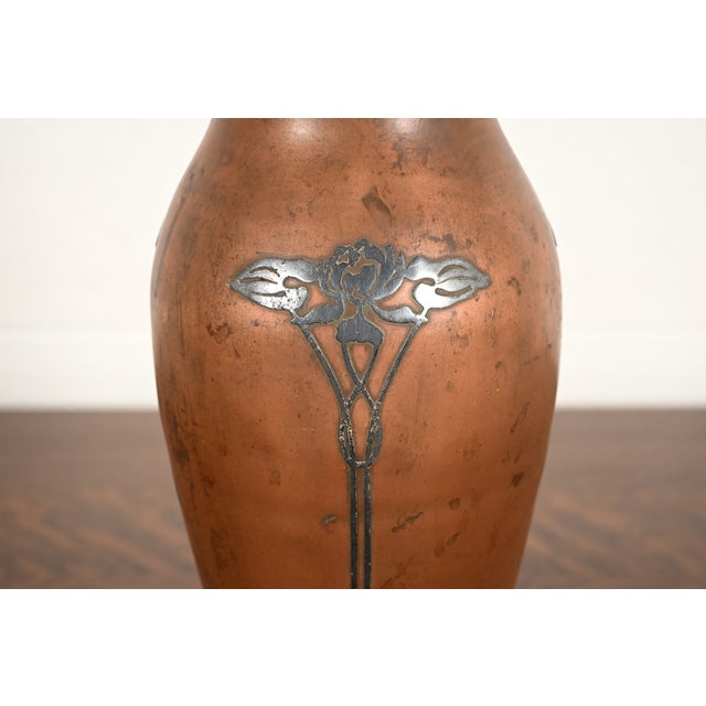 Bronze Silver Crest Arts & Crafts Sterling Silver on Bronze Tall Vase For Sale - Image 8 of 16
