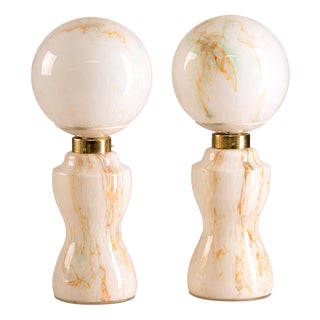Glass and Brass Table Lamps, 1980s, Set of 2 For Sale