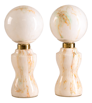 Glass and Brass Table Lamps, 1980s, Set of 2