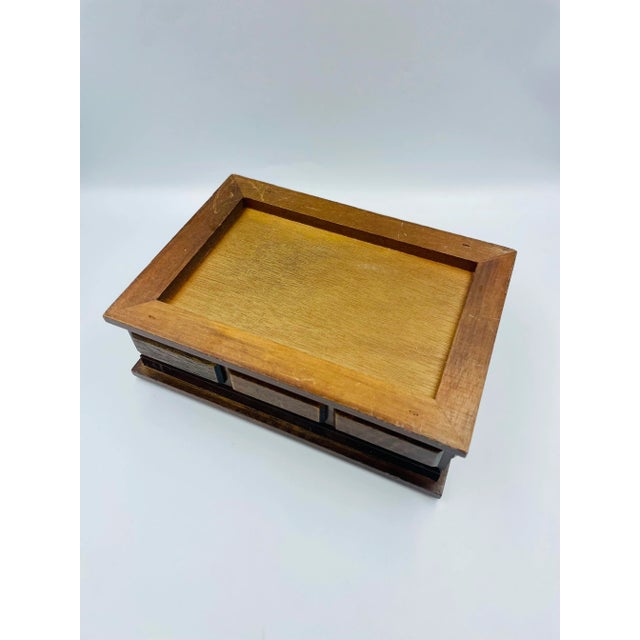 Coffee Mid-Century Solid Wood & Leatherette Inlay Box For Sale - Image 8 of 13