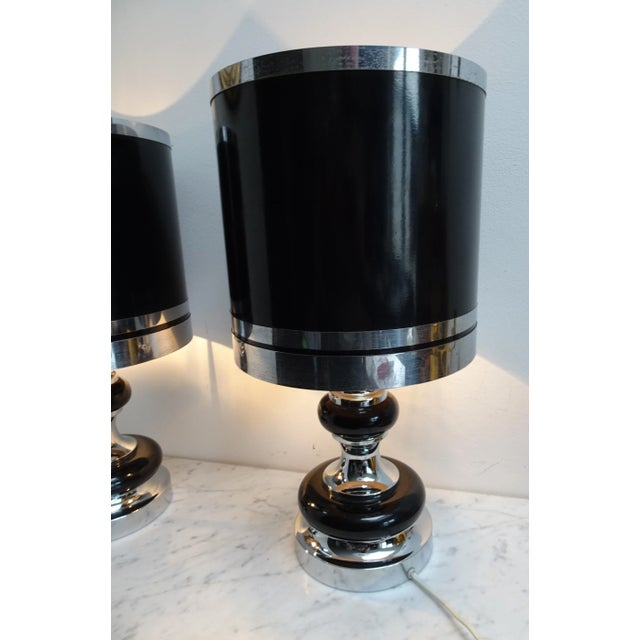 Vintage Space Age Chrome and Black Table Lamps from Massive, 1970s, Set of 2 For Sale - Image 18 of 18