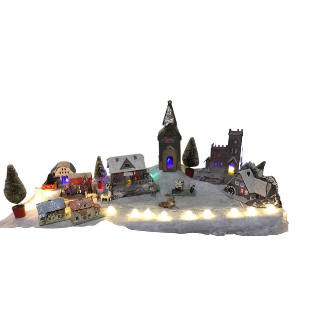 Antique Christmas Tree Putz Mica Village Lights House Set - Czechoslovakia For Sale