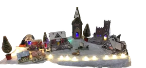 Antique Christmas Tree Putz Mica Village Lights House Set - Czechoslovakia