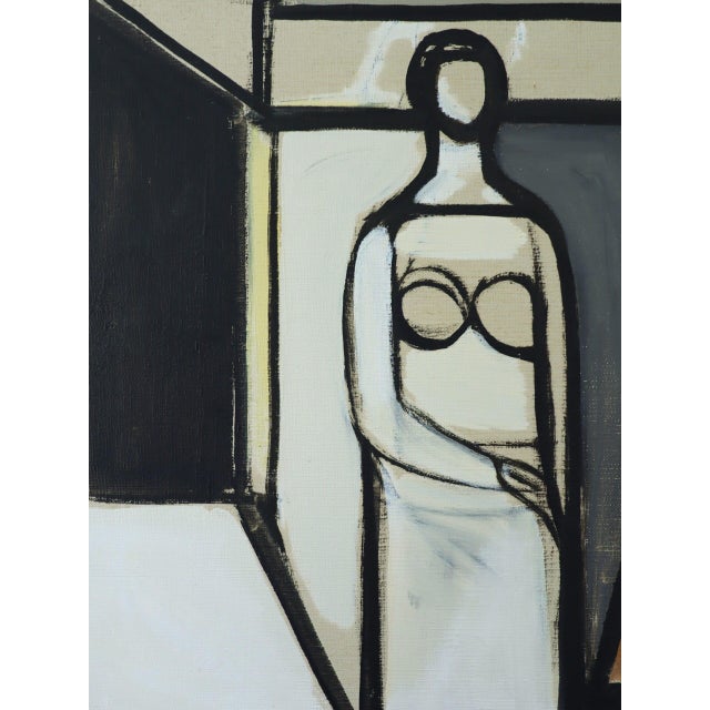 1957 Mid-Century Modern 'Figure in Constructed Room' Geometric Abstract Figurative Oil Painting by Swedish Artist Bertil Berntsson (1921-2002), Framed For Sale - Image 9 of 11