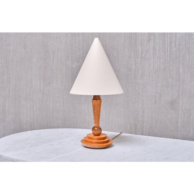 Art Deco Table Lamp in Birdseye Maple with Ivory Colored Shade, Austria, 1930s For Sale - Image 12 of 12