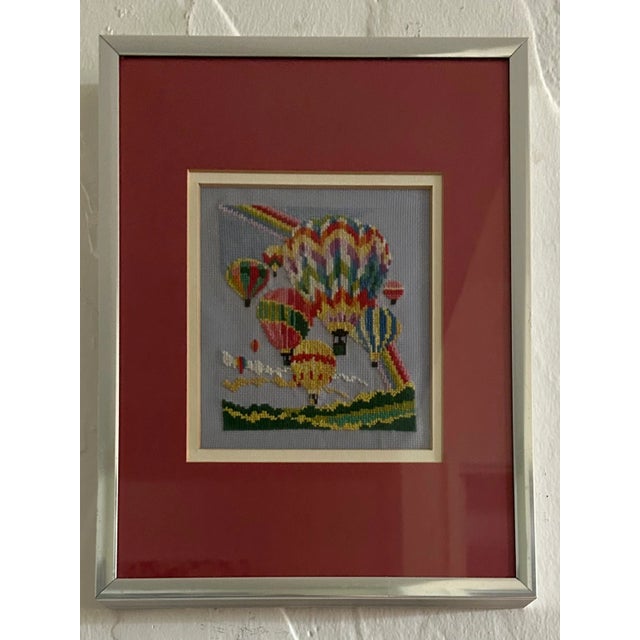 Pop Art Folk Art Hot Air Balloons Needlepoint, Framed For Sale - Image 3 of 13