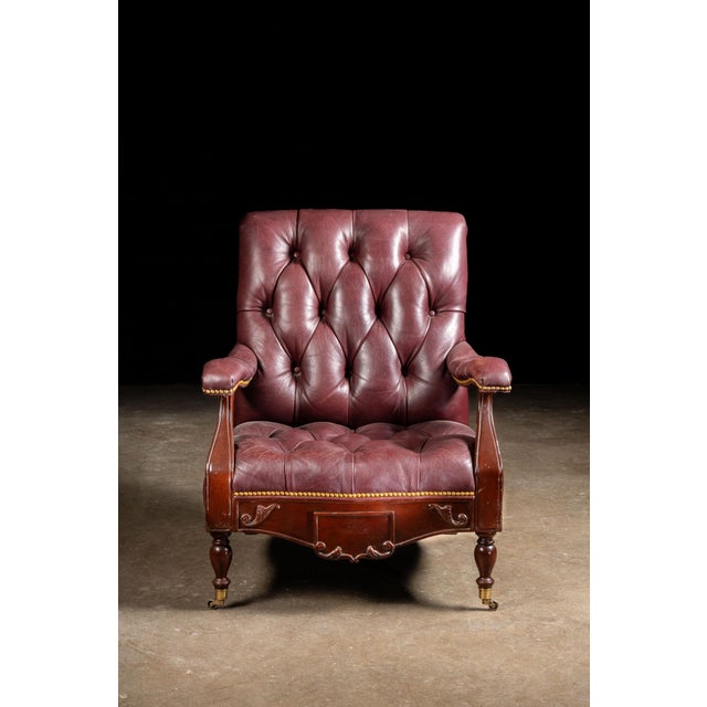 Animal Skin Vintage Humidor Armchair and Rolling Ottoman Set in Burgundy For Sale - Image 7 of 17