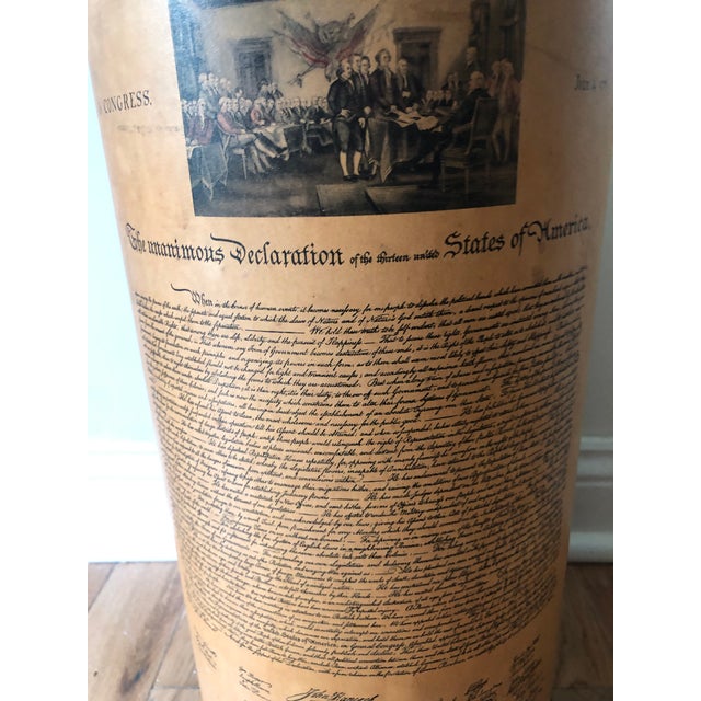 Army Green Mid 20th Century Declaration of the 13 United States of America Metal Wastebasket / Umbrella Stand For Sale - Image 8 of 11
