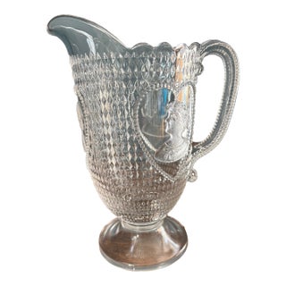 Late 19th Century Early American Pressed Glass by Us Glass Co. Valentine or “Trilby” Pattern Pitcher 1898 For Sale