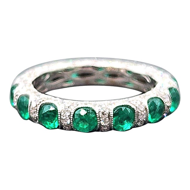 2.80 Ct Natural Emerald & Diamond Eternity Band, Size 6.5 For Sale
